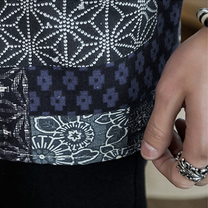 Buddha Stones Ethnic Printing Patchwork Halbarm Offene Frontjacke Baumwolle Leinen Herren Kimono - image 9