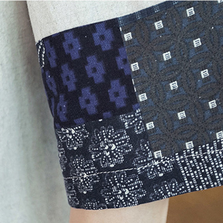 Buddha Stones Ethnic Printing Patchwork Halbarm Offene Frontjacke Baumwolle Leinen Herren Kimono - image 20