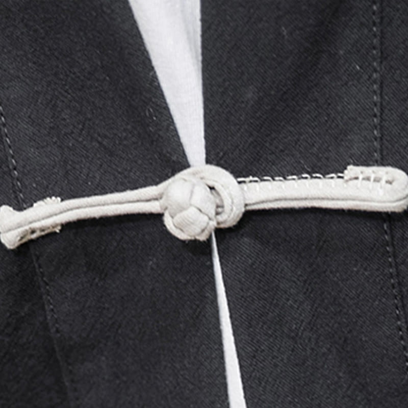 Buddha Stones Chinesischer Frosch-Knopf-Design Offene Frontjacke Herren-Kimono aus Baumwolle und Leinen mit langen Ärmeln - image 3