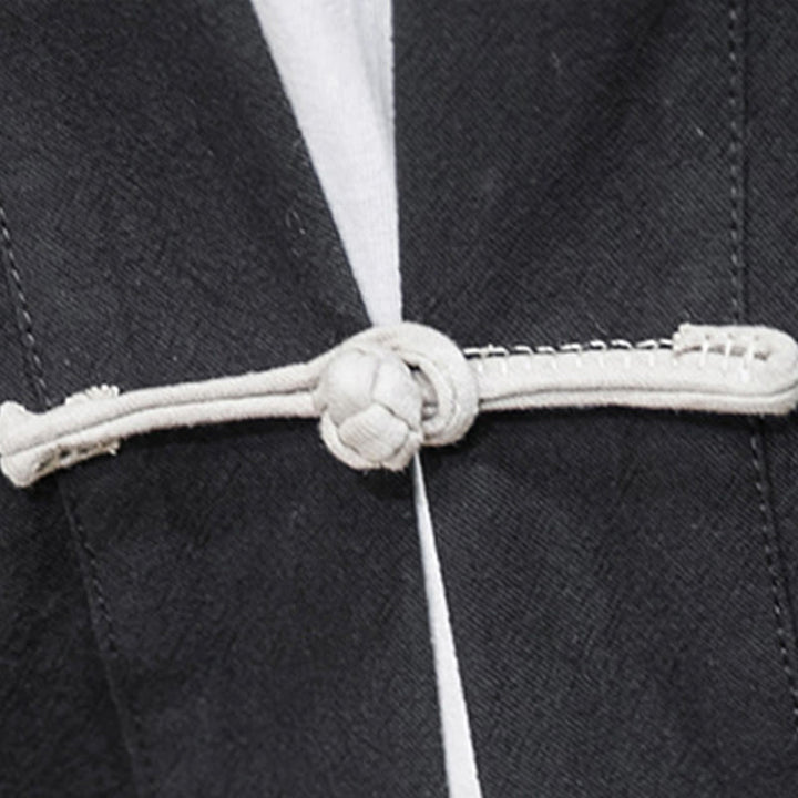 Buddha Stones Chinesischer Frosch-Knopf-Design Offene Frontjacke Herren-Kimono aus Baumwolle und Leinen mit langen Ärmeln - image 3