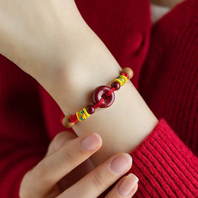 Buddha Stones Rote Schnur Pfirsich Holz Frieden Schnalle Zinnober Schutz Erwachsene Kind Armband - image 4