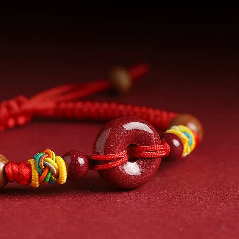 Buddha Stones Rote Schnur Pfirsich Holz Frieden Schnalle Zinnober Schutz Erwachsene Kind Armband - image 2