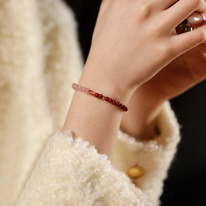 Buddha Stones Natürlicher Zinnoberrosa Kristall Erdbeerquarz Glücksbringer Koi Fisch Segensarmband - image 13