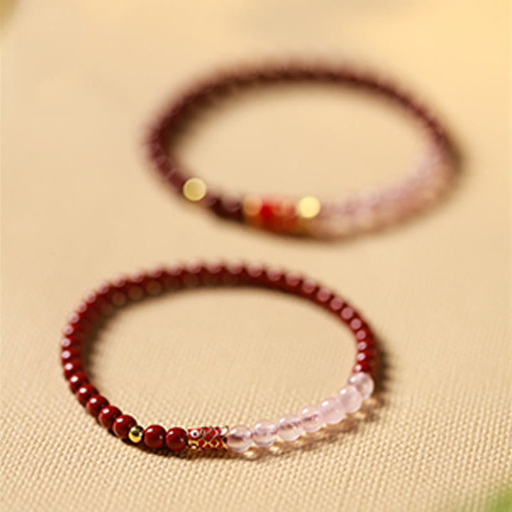 Buddha Stones Natürlicher Zinnoberrosa Kristall Erdbeerquarz Glücksbringer Koi Fisch Segensarmband - image 15