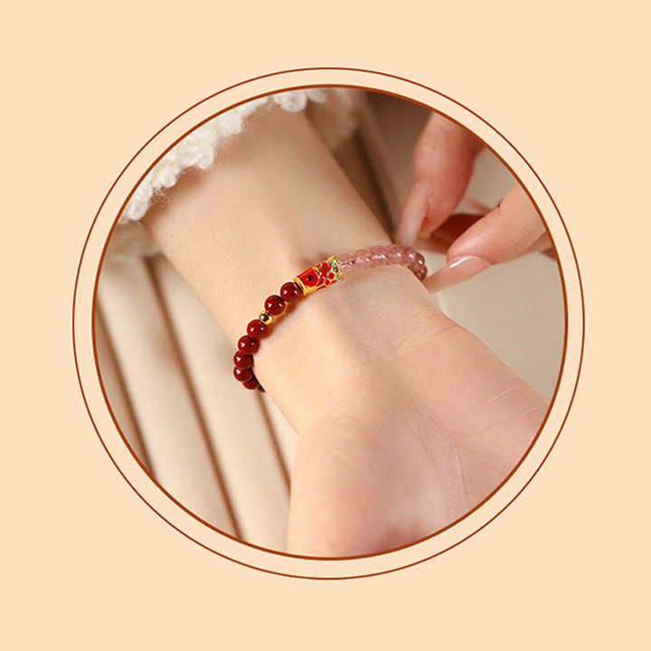 Buddha Stones Natürlicher Zinnoberrosa Kristall Erdbeerquarz Glücksbringer Koi Fisch Segensarmband - image 6