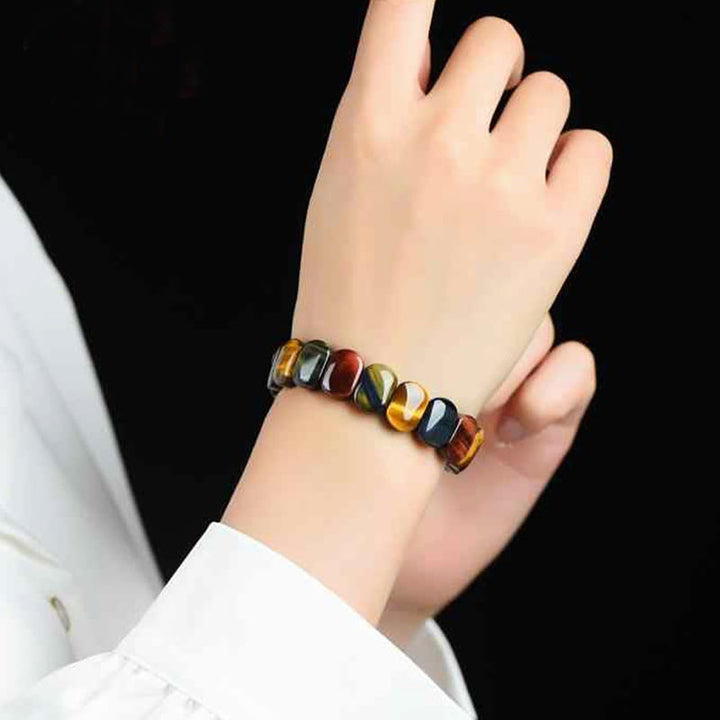 Buddha Stones Naturfarbenes Tigerauge Ovale Perlen Kraftarmband