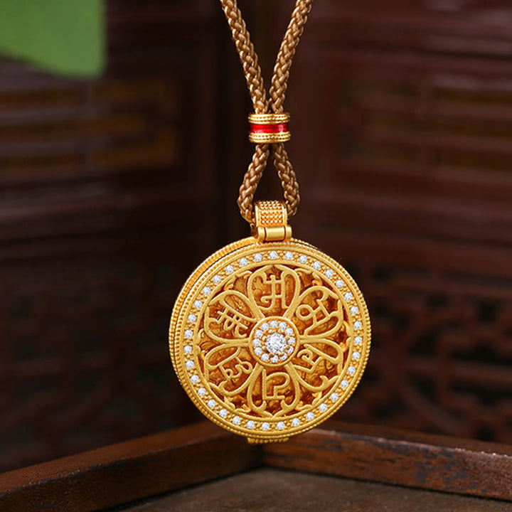 Halskette mit Anhänger aus Buddha Stones „ Om Mani Padme Hum“, zum Öffnen, Kupfer, vergoldet, Reichtum - Kupfer (Reichtum ♥ Glück) - image 1