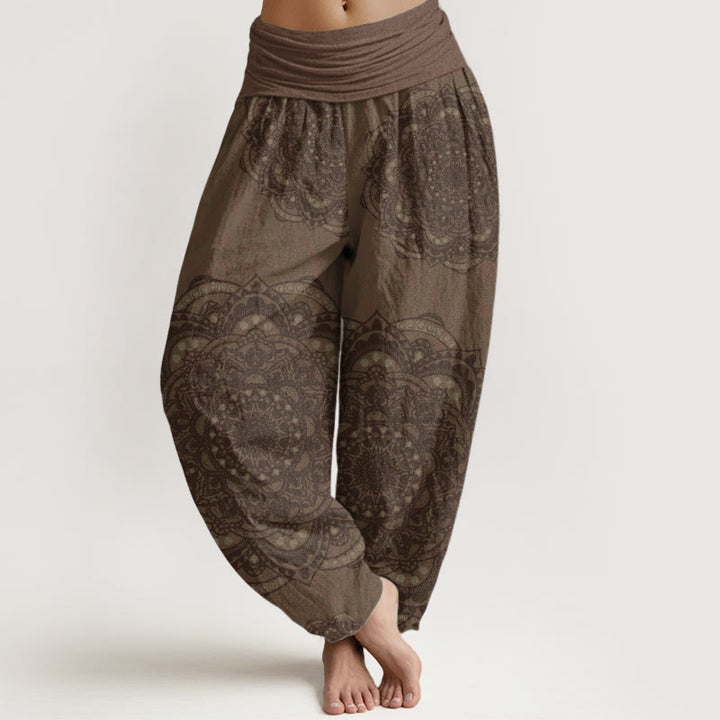 Buddha Stones Damen-Haremshose aus reiner Baumwolle mit Mandalas und Paisley-Muster und elastischer Taille