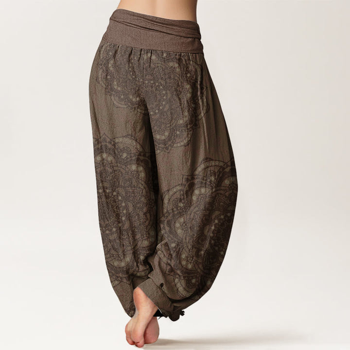Buddha Stones Damen-Haremshose aus reiner Baumwolle mit Mandalas und Paisley-Muster und elastischer Taille