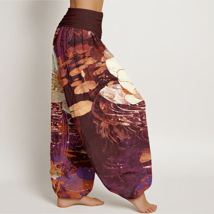 Buddha Stones Lässige, charmante Haremshose mit Lotusblumenmuster für Damen, elastische Taille - image 6