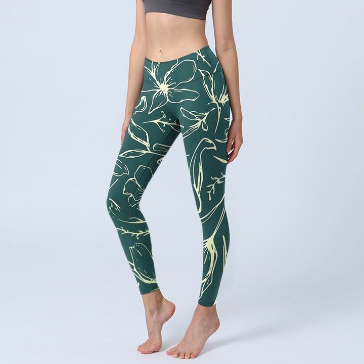 Buddha Stones Große Blumenblüten-Druck-Gym-Leggings für Damen, Yoga-Hose - Blaugrün - US18, UK/AU22,EU50 (4XL) - image 1