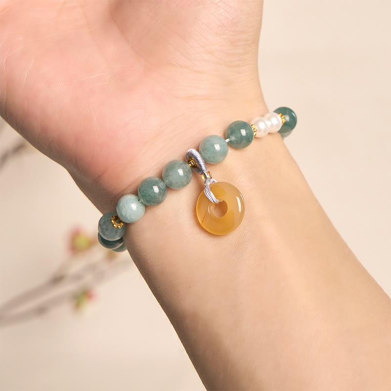 Buddha Stones Blaue Jade Peace Schnalle Perlen Wohlstandsarmband