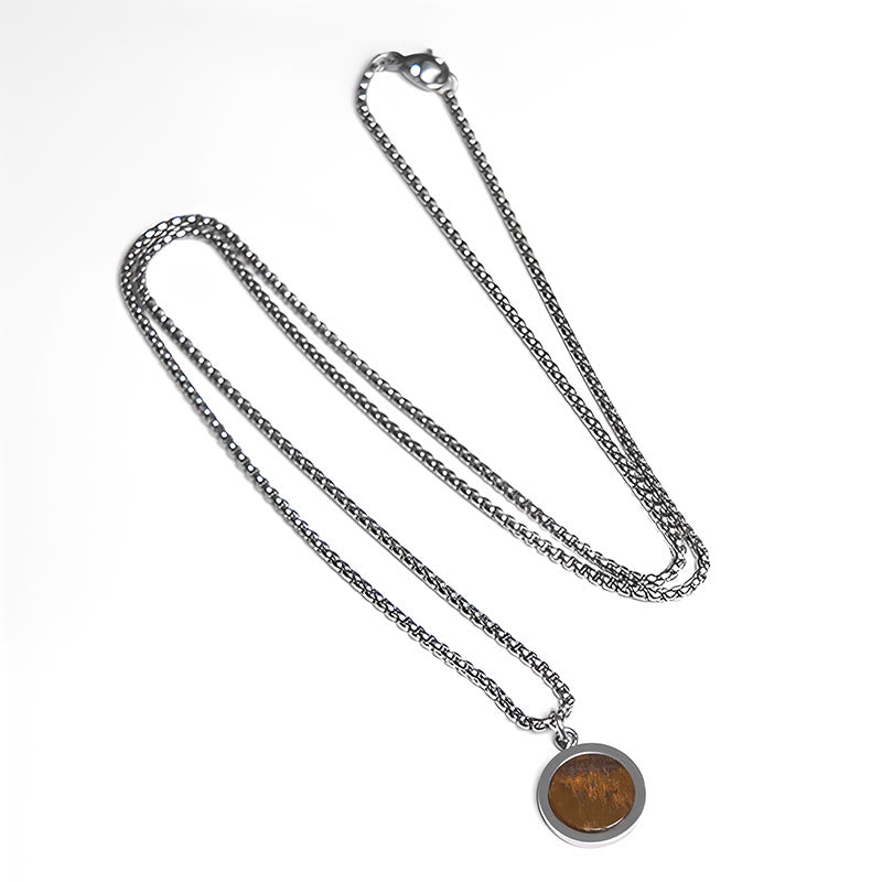 Buddha Stones Naturstein Türkis Tigerauge Lazurit Malachit Titanstahl Reinigung Halskette Anhänger