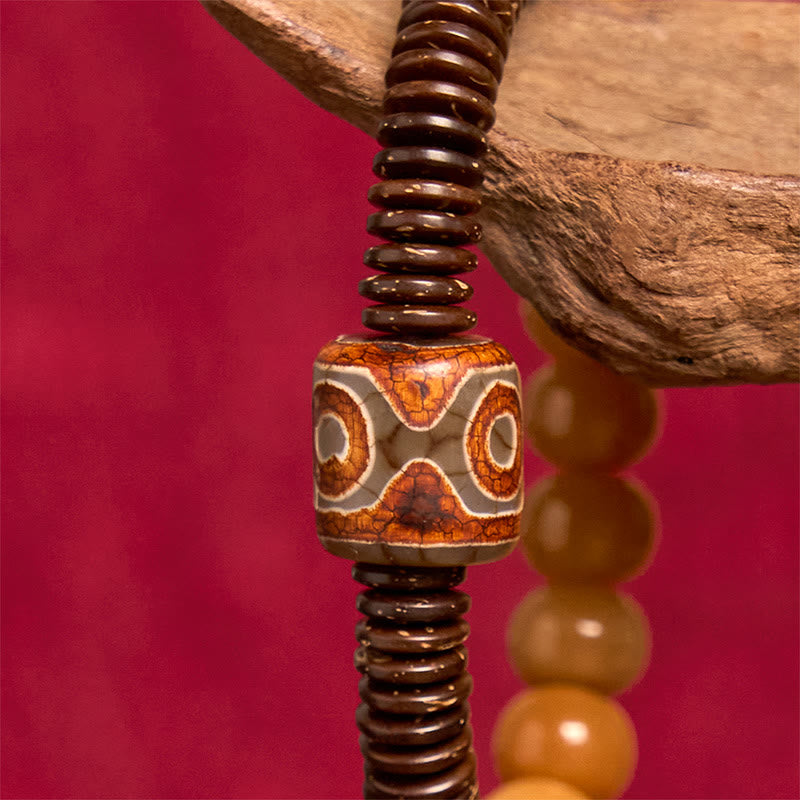 Buddha Stones Tibetisches Bodhi-Samen-Dzi-Perlen-Kokosnussschalen-Weisheitsarmband