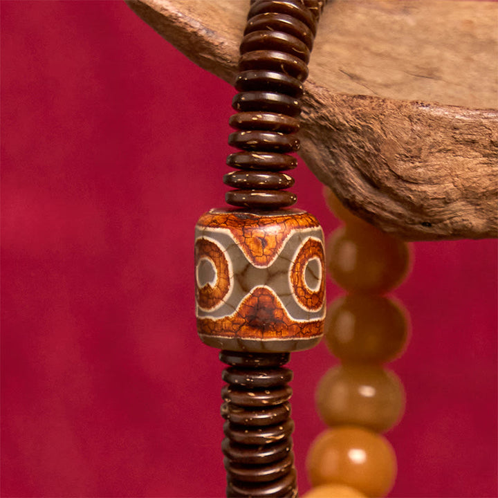 Buddha Stones Tibetisches Bodhi-Samen-Dzi-Perlen-Kokosnussschalen-Weisheitsarmband