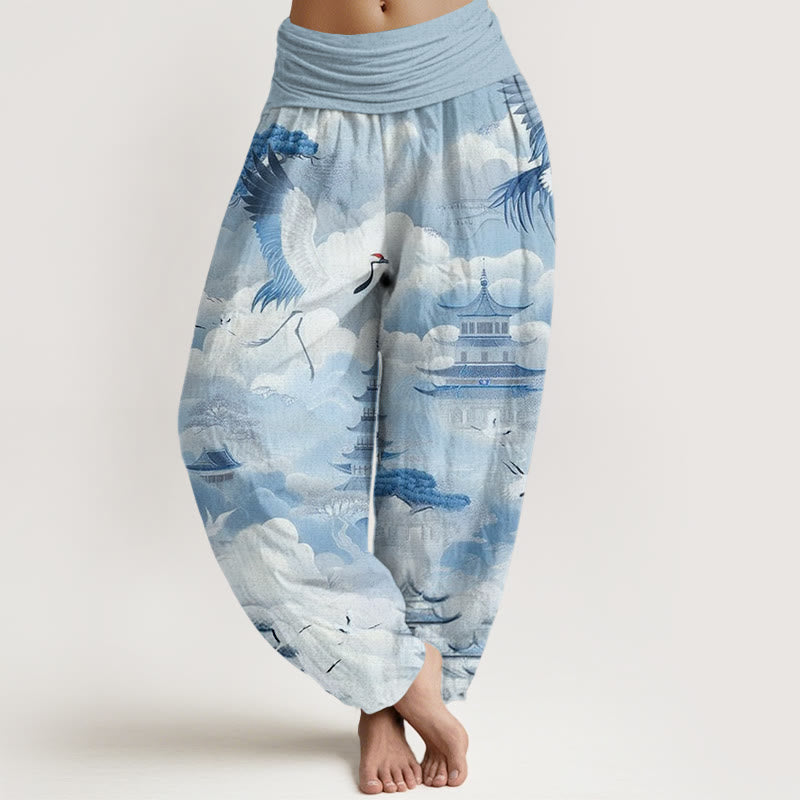 Buddha Stones Casual Kraniche Wolken Pagoden Muster Damen Haremshose - HellHimmelBlau - US22, UK/AU26,EU54 (6XL) - image 5