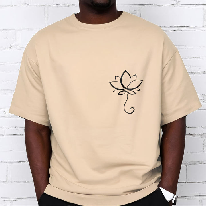 Buddha Stones Lässiges, schlichtes T-Shirt mit Lotusblumenmuster - image 12