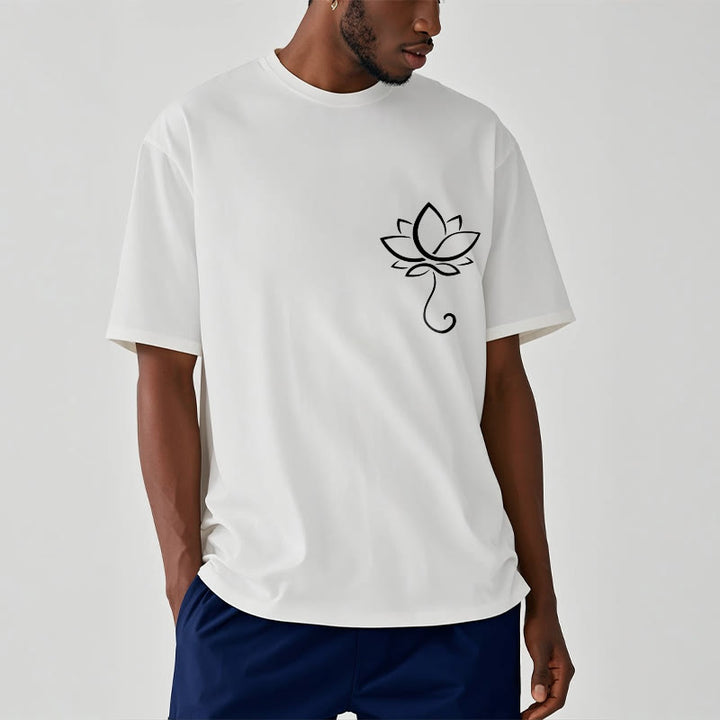 Buddha Stones Lässiges, schlichtes T-Shirt mit Lotusblumenmuster - image 9