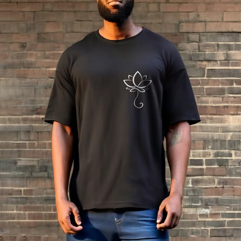 Buddha Stones Lässiges, schlichtes T-Shirt mit Lotusblumenmuster - image 6