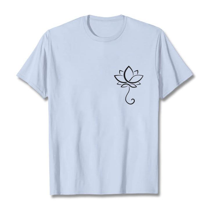 Buddha Stones Lässiges, schlichtes T-Shirt mit Lotusblumenmuster - HellCyan - 2XL - image 19