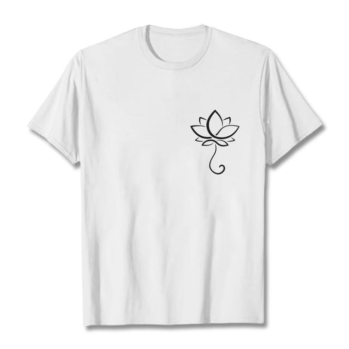Buddha Stones Lässiges, schlichtes T-Shirt mit Lotusblumenmuster - Weiß - 2XL - image 8