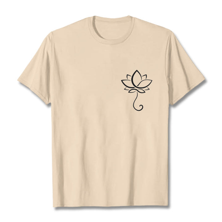 Buddha Stones Lässiges, schlichtes T-Shirt mit Lotusblumenmuster - Bisque - 2XL - image 11