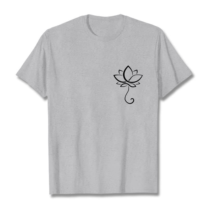 Buddha Stones Lässiges, schlichtes T-Shirt mit Lotusblumenmuster - Hellgrau - 2XL - image 20
