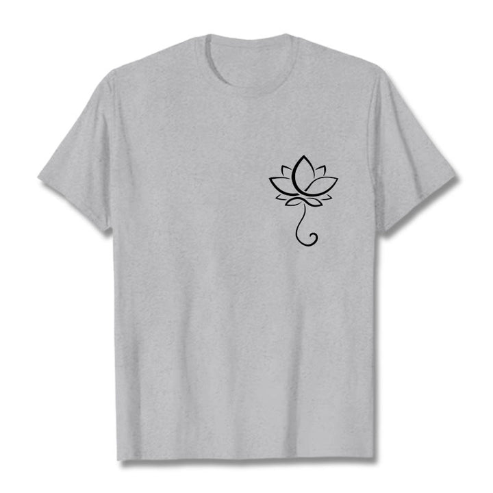 Buddha Stones Lässiges, schlichtes T-Shirt mit Lotusblumenmuster - Hellgrau - 2XL - image 20