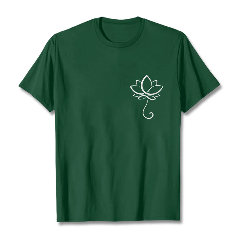 Buddha Stones Lässiges, schlichtes T-Shirt mit Lotusblumenmuster - WaldGrün - 2XL - image 1