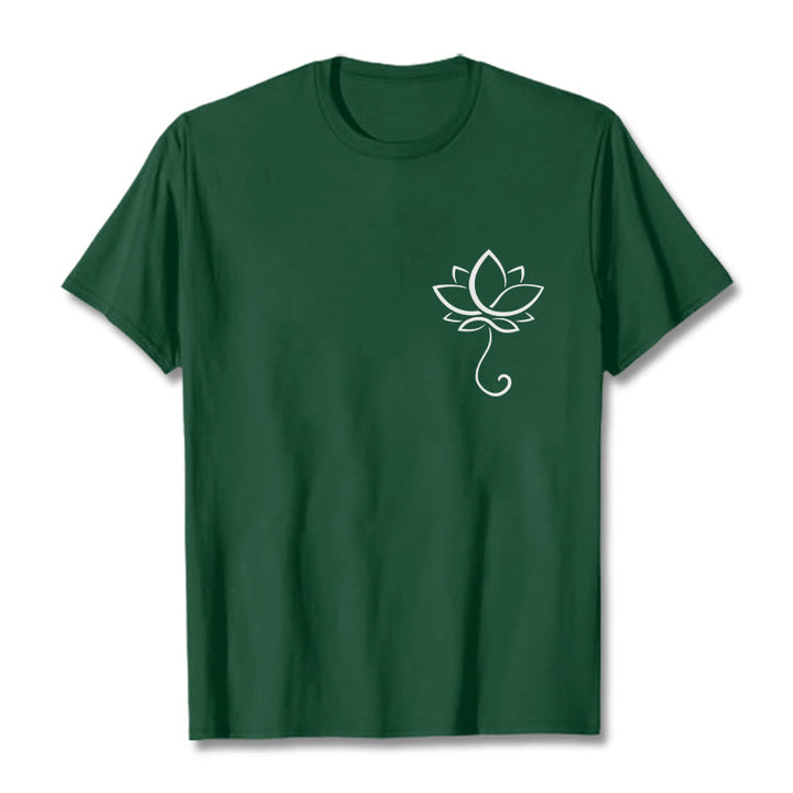 Buddha Stones Lässiges, schlichtes T-Shirt mit Lotusblumenmuster - WaldGrün - 2XL - image 1