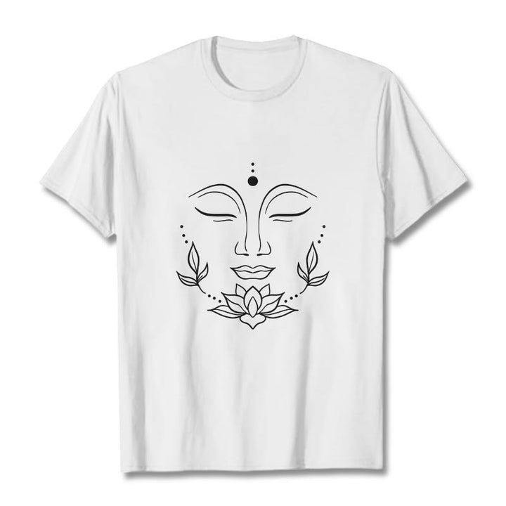Buddha Stones Lässiges Buddha-Gesicht Lotusblumen-Muster T-Shirt - Weiß - 2XL - image 1