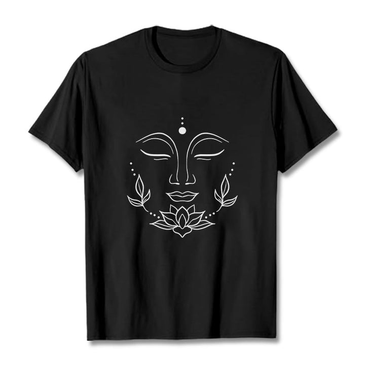 Buddha Stones Lässiges Buddha-Gesicht Lotusblumen-Muster T-Shirt - Schwarz - 2XL - image 5