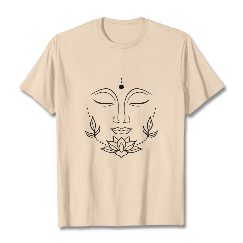 Buddha Stones Lässiges Buddha-Gesicht Lotusblumen-Muster T-Shirt - Bisque - 2XL - image 9