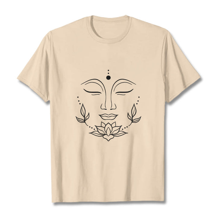 Buddha Stones Lässiges Buddha-Gesicht Lotusblumen-Muster T-Shirt - Bisque - 2XL - image 9