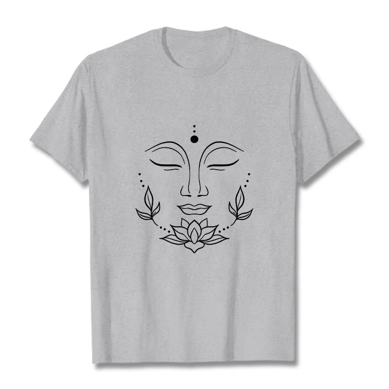 Buddha Stones Lässiges Buddha-Gesicht Lotusblumen-Muster T-Shirt - Hellgrau - 2XL - image 20