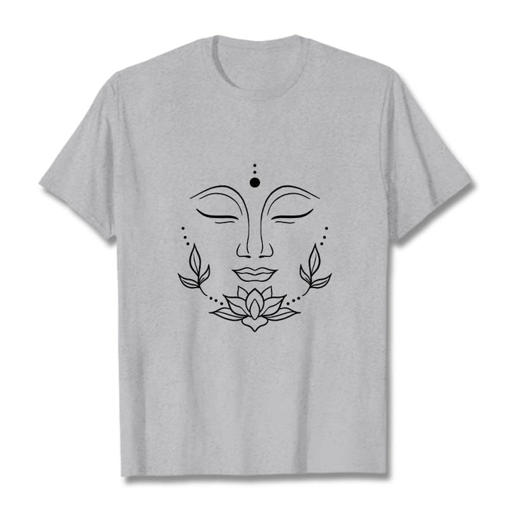 Buddha Stones Lässiges Buddha-Gesicht Lotusblumen-Muster T-Shirt - Hellgrau - 2XL - image 20