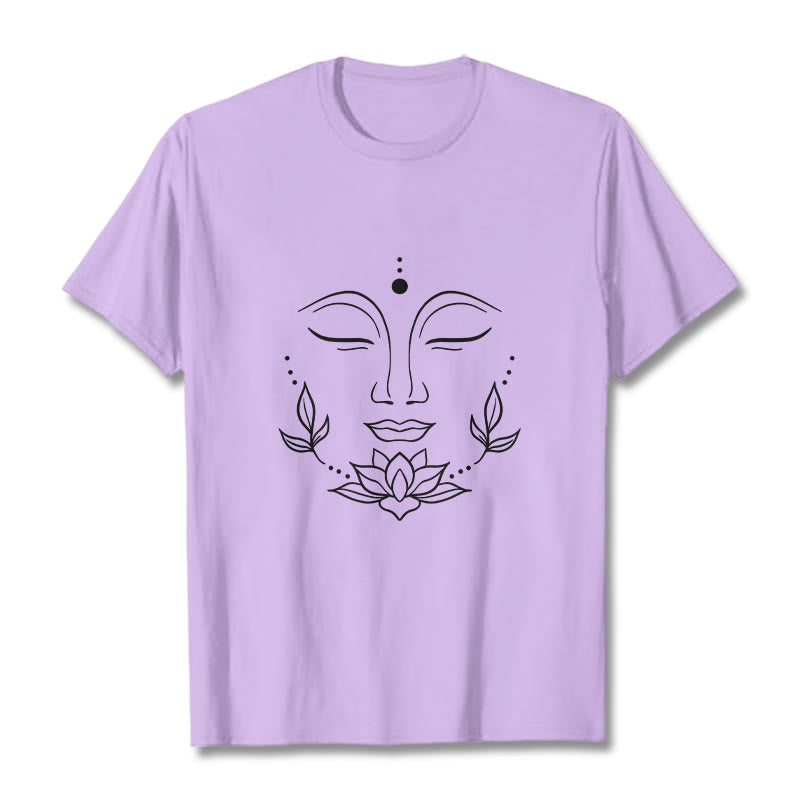 Buddha Stones Lässiges Buddha-Gesicht Lotusblumen-Muster T-Shirt - Pflaume - 2XL - image 17