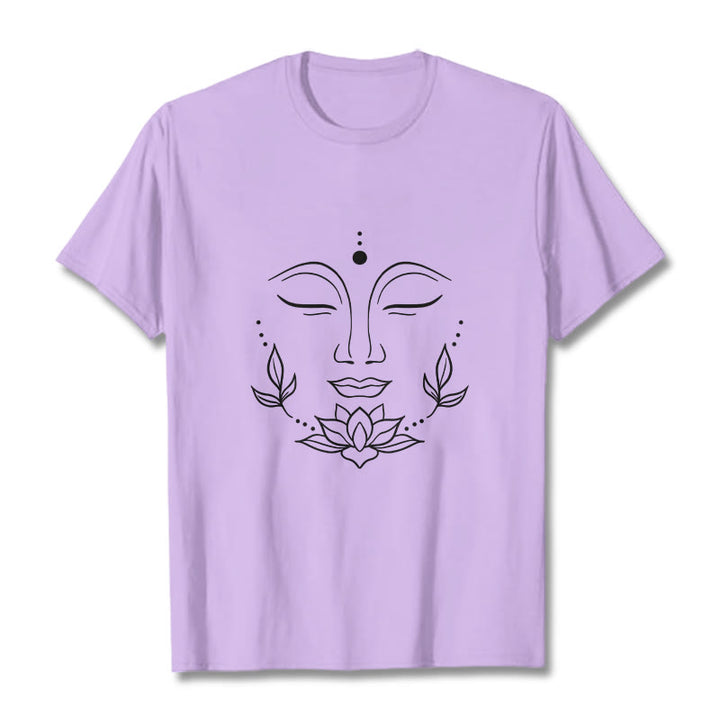 Buddha Stones Lässiges Buddha-Gesicht Lotusblumen-Muster T-Shirt - Pflaume - 2XL - image 17