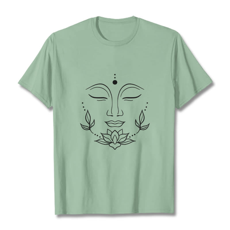 Buddha Stones Lässiges Buddha-Gesicht Lotusblumen-Muster T-Shirt - Blassgrün - 2XL - image 15