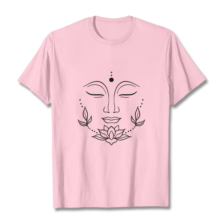 Buddha Stones Lässiges Buddha-Gesicht Lotusblumen-Muster T-Shirt - Hellrosa - 2XL - image 13