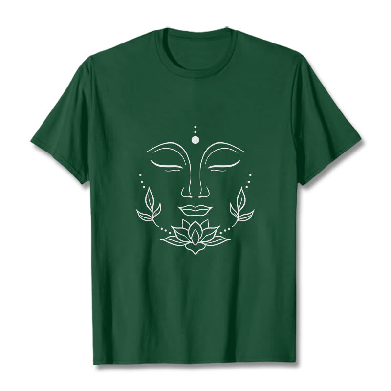 Buddha Stones Lässiges Buddha-Gesicht Lotusblumen-Muster T-Shirt - WaldGrün - 2XL - image 11