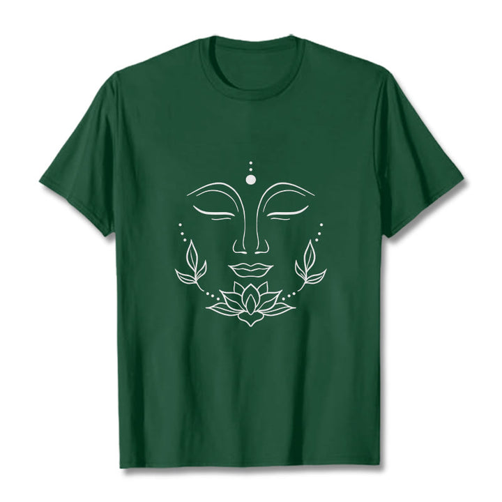 Buddha Stones Lässiges Buddha-Gesicht Lotusblumen-Muster T-Shirt - WaldGrün - 2XL - image 11