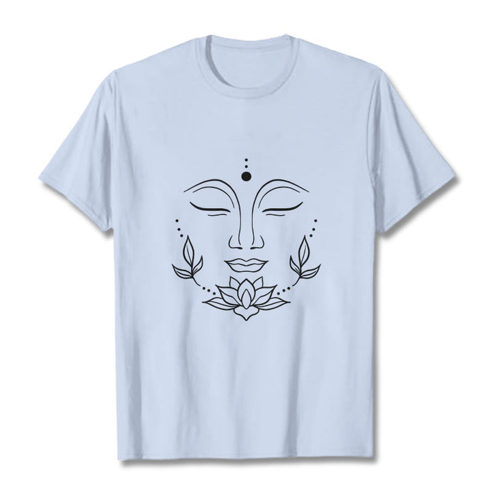 Buddha Stones Lässiges Buddha-Gesicht Lotusblumen-Muster T-Shirt - HellCyan - 2XL - image 19