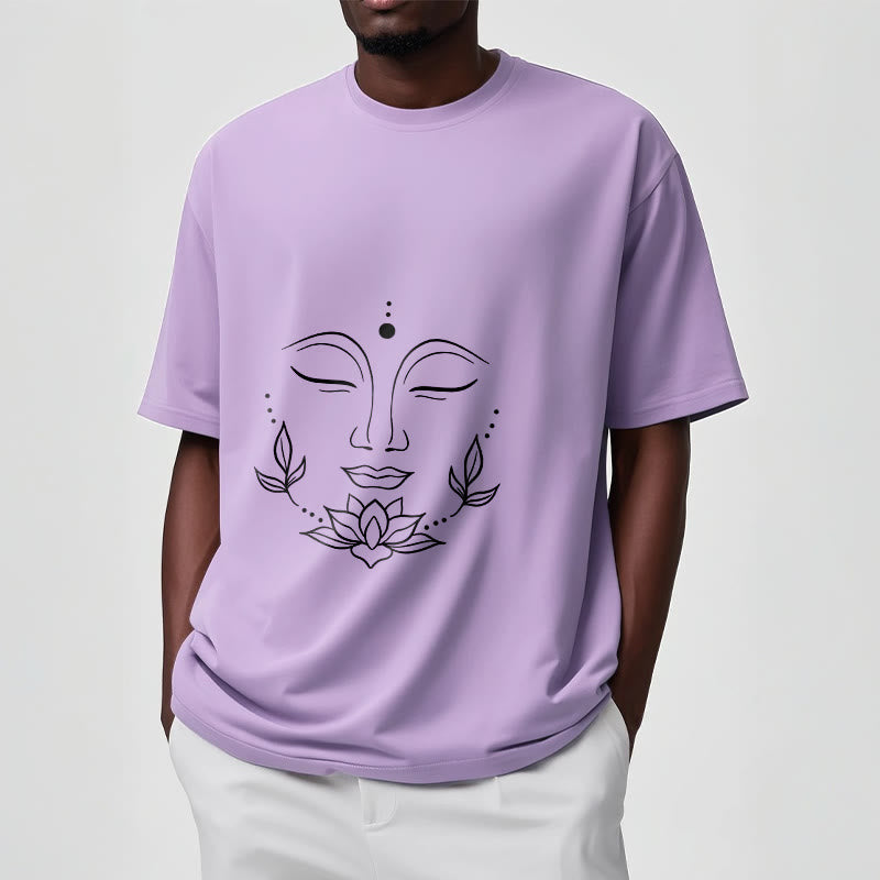 Buddha Stones Lässiges Buddha-Gesicht Lotusblumen-Muster T-Shirt - image 18