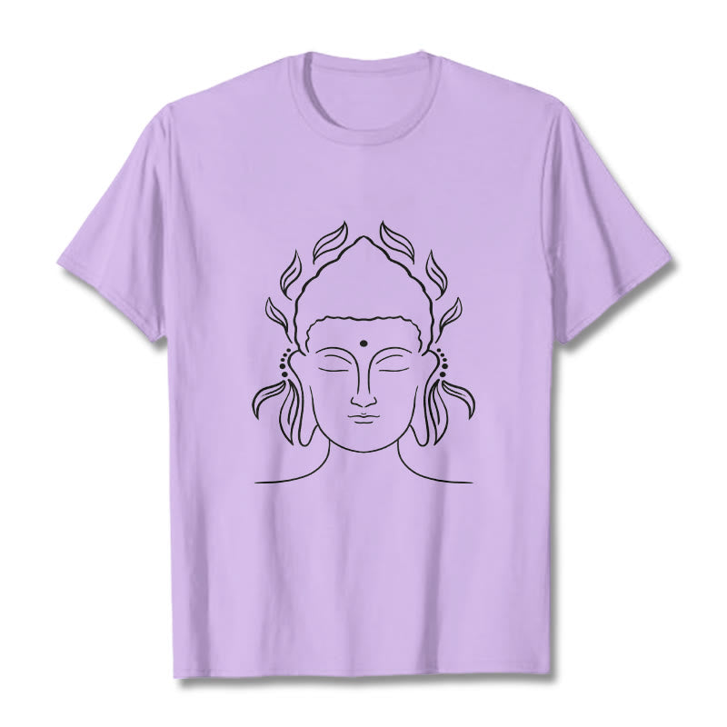 Buddha Stones Lässiges Buddha-Umriss-Lotusblütenmuster-T-Shirt - Pflaume - 2XL - image 17