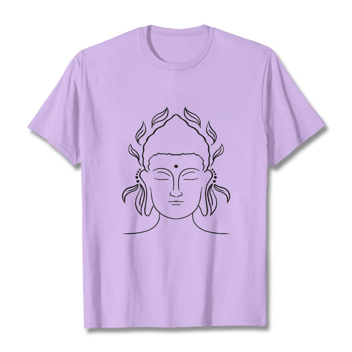 Buddha Stones Lässiges Buddha-Umriss-Lotusblütenmuster-T-Shirt - Pflaume - 2XL - image 17