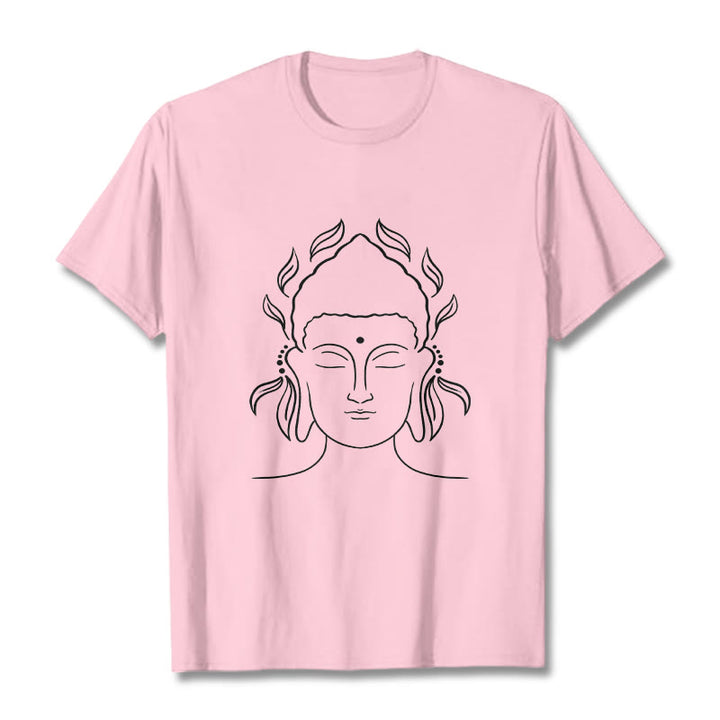 Buddha Stones Lässiges Buddha-Umriss-Lotusblütenmuster-T-Shirt - Hellrosa - 2XL - image 13