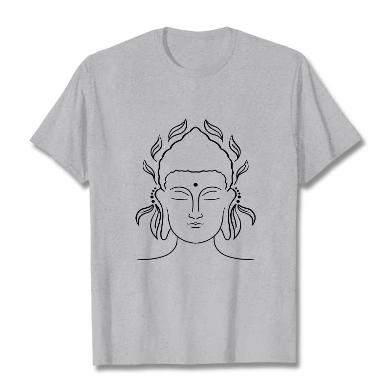 Buddha Stones Lässiges Buddha-Umriss-Lotusblütenmuster-T-Shirt - Hellgrau - 2XL - image 20