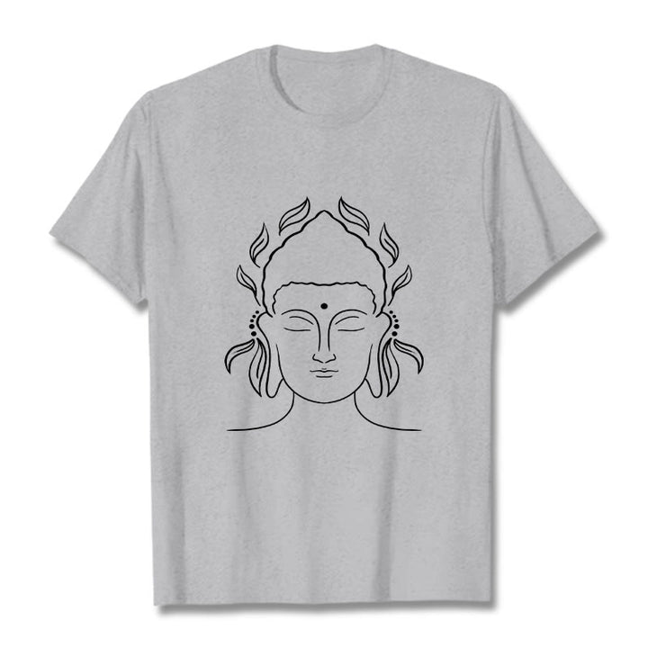 Buddha Stones Lässiges Buddha-Umriss-Lotusblütenmuster-T-Shirt - Hellgrau - 2XL - image 20