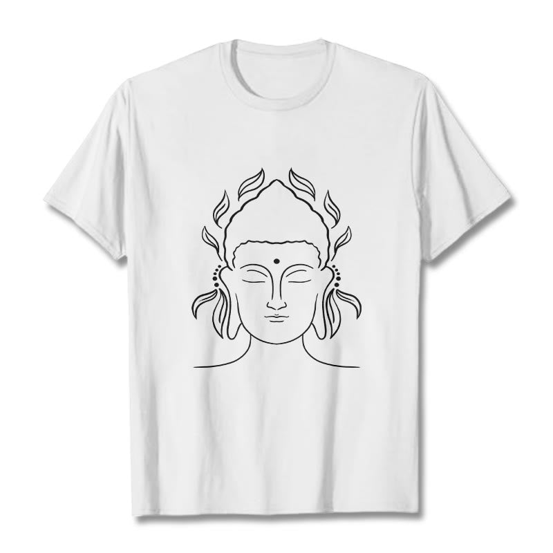 Buddha Stones Lässiges Buddha-Umriss-Lotusblütenmuster-T-Shirt - Weiß - 2XL - image 6